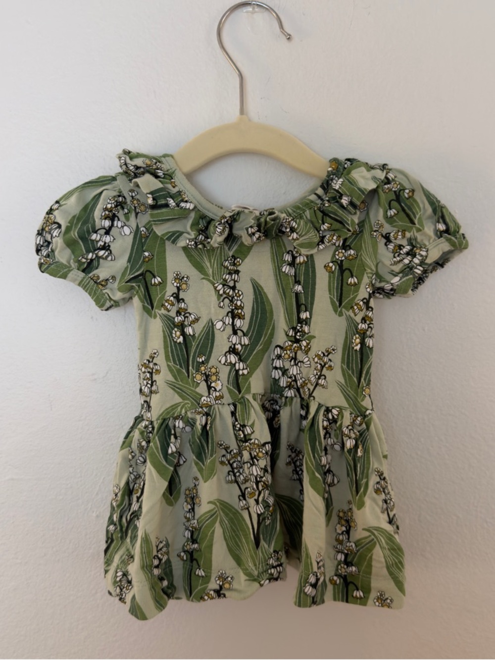 Kate Quinn Green Floral Ruffle Neck Kids Dress
